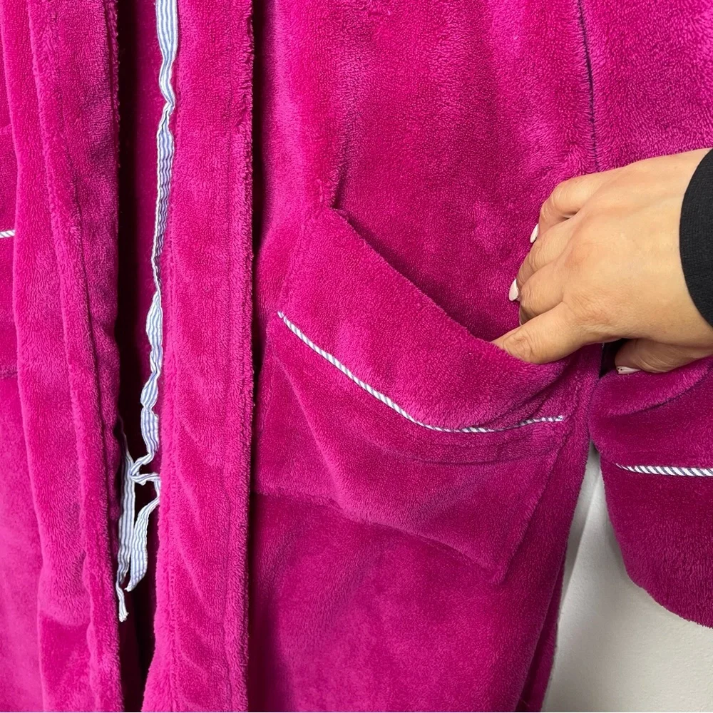 TOMMY HILFIGER Hot Pink Robe Fleece Embroidered Logo Size L/XL Preppy